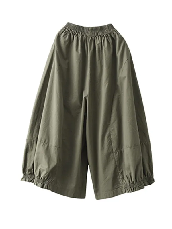 xakxx Cropped Pleated Wide Leg Casual Pants Bottoms