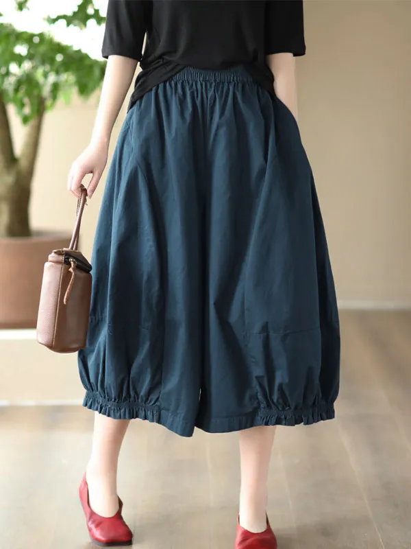 xakxx Cropped Pleated Wide Leg Casual Pants Bottoms