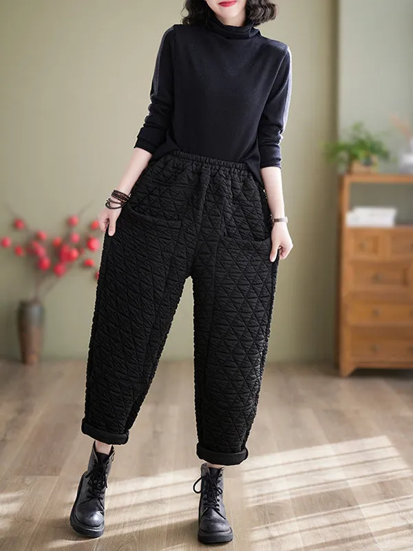 xakxx Harem Pants High Waisted Elasticity Quilted Split-Joint Pants Trousers