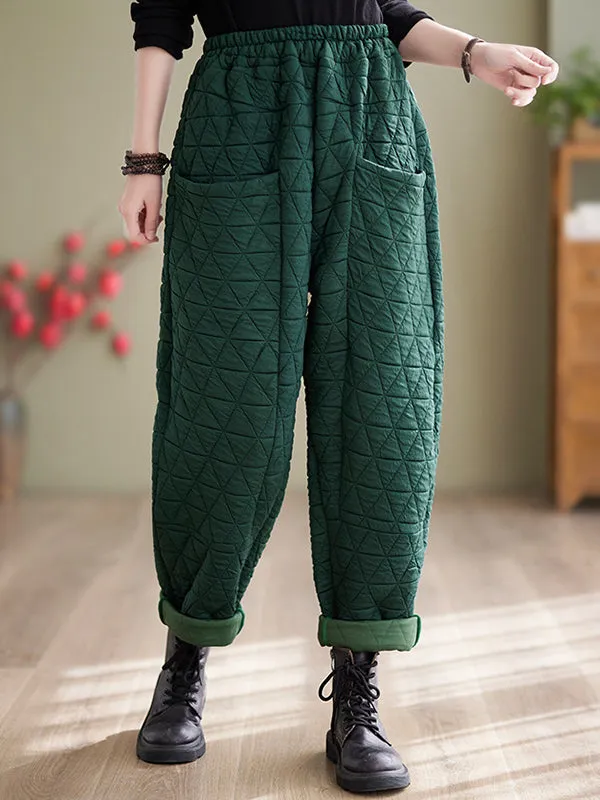xakxx Harem Pants High Waisted Elasticity Quilted Split-Joint Pants Trousers