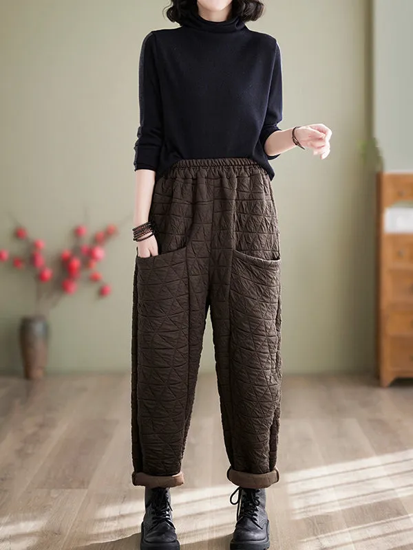 xakxx Harem Pants High Waisted Elasticity Quilted Split-Joint Pants Trousers