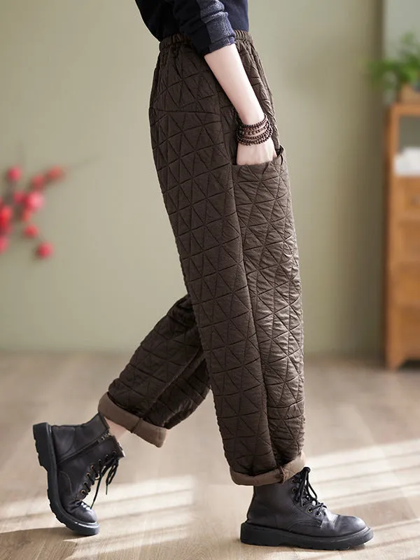 xakxx Harem Pants High Waisted Elasticity Quilted Split-Joint Pants Trousers