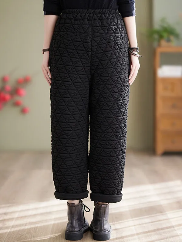 xakxx Harem Pants High Waisted Elasticity Quilted Split-Joint Pants Trousers