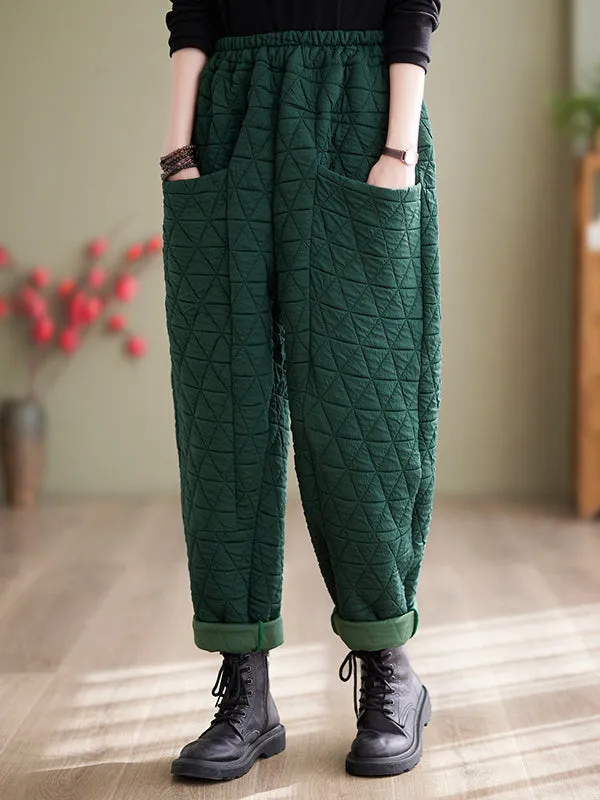xakxx Harem Pants High Waisted Elasticity Quilted Split-Joint Pants Trousers