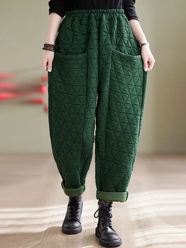xakxx Harem Pants High Waisted Elasticity Quilted Split-Joint Pants Trousers