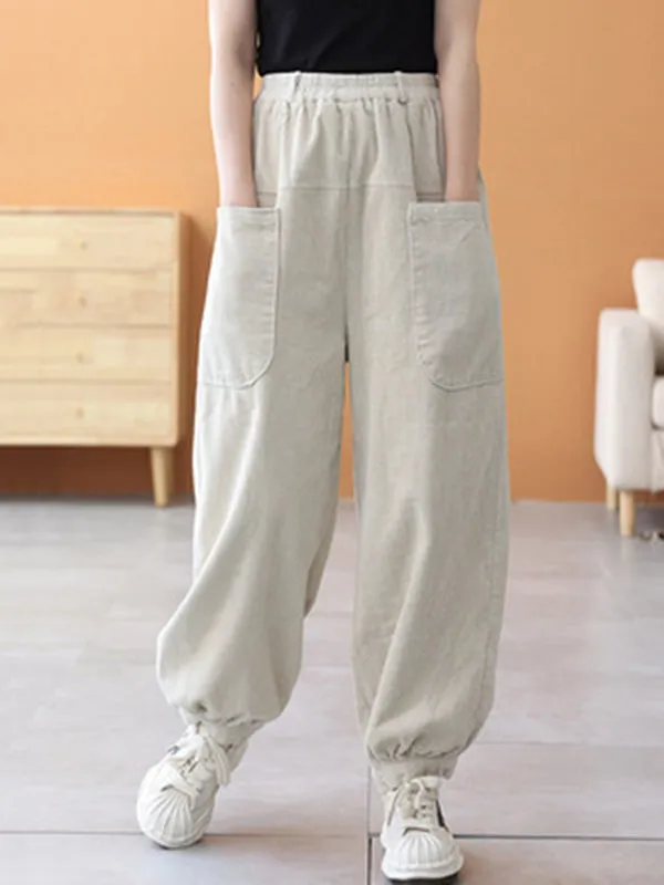xakxx Loose Elasticity Solid Color Casual Flared Pants Bottoms