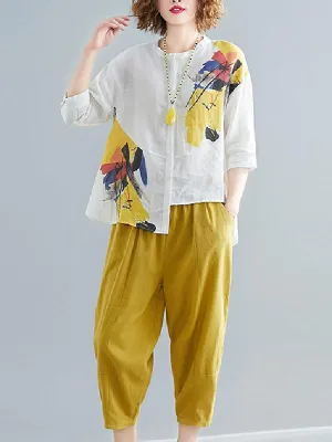 xakxx Printed Shirt   Solid Wide Leg Pants