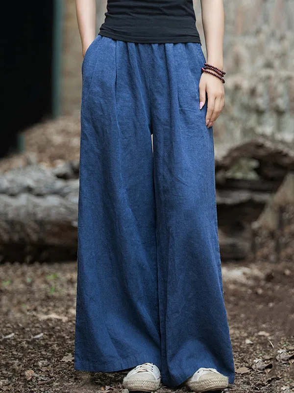 xakxx Wide Leg Elasticity Solid Color Pants Trousers