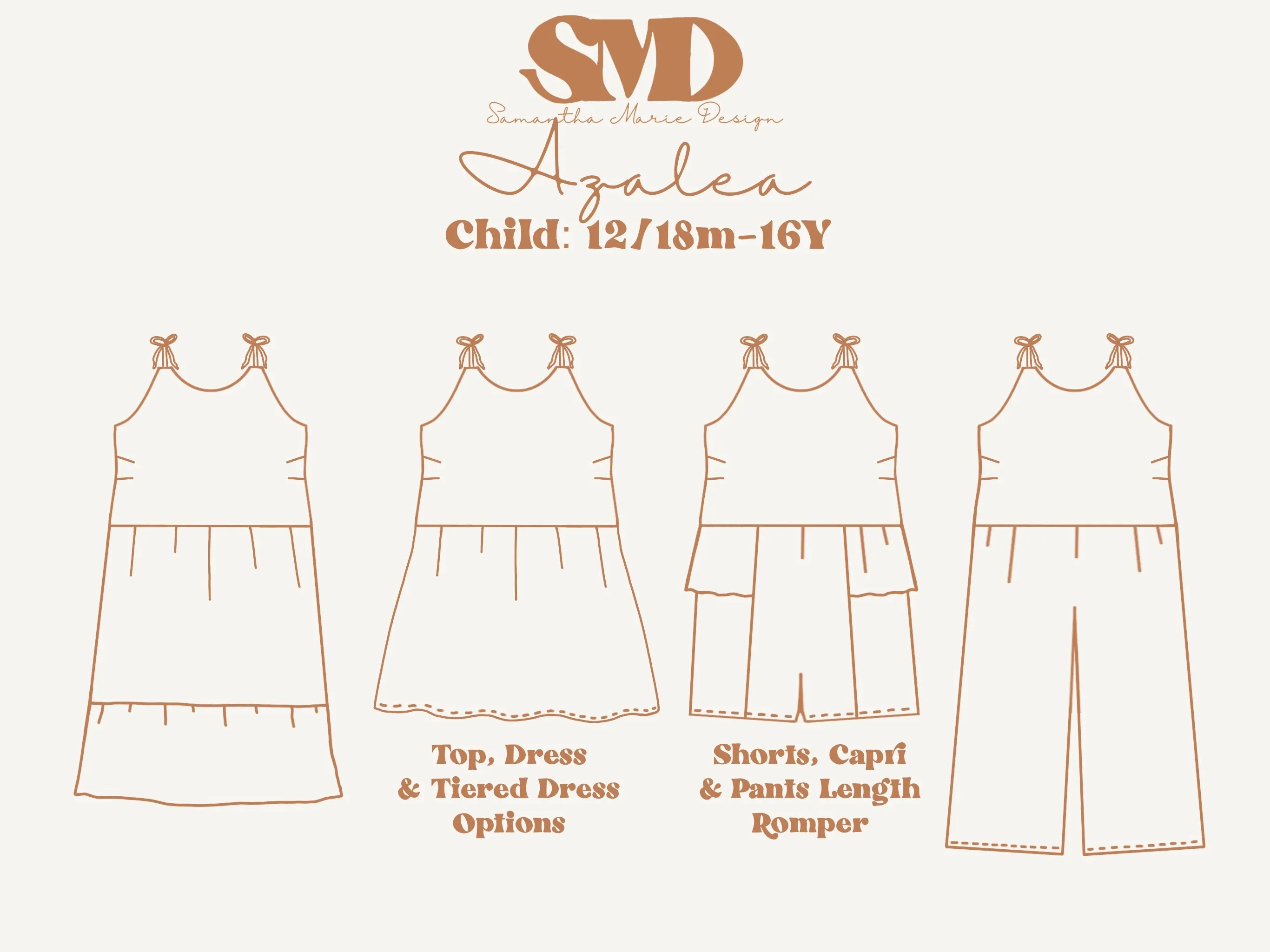Youth Azalea Romper and Dress Digital Sewing Pattern Sizes 12/18m - 16Y