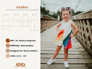 Youth Azalea Romper and Dress Digital Sewing Pattern Sizes 12/18m - 16Y